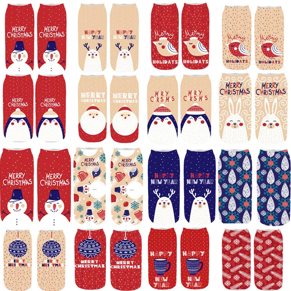 Модные зимние носки для женщин, удобные модные унисекс рождественские забавные повседневные носки с 3D принтом милые короткие носки W1115