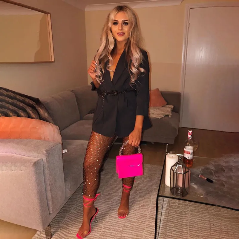 Yimunancy Diamond Mesh Pants Women Sexy 