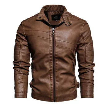 

KIOVNO Men Vintage Pu Leather Jackets And Coats Motorcycle Faux Leather Jackets Outwear For Male Size M-2XL Windbreak