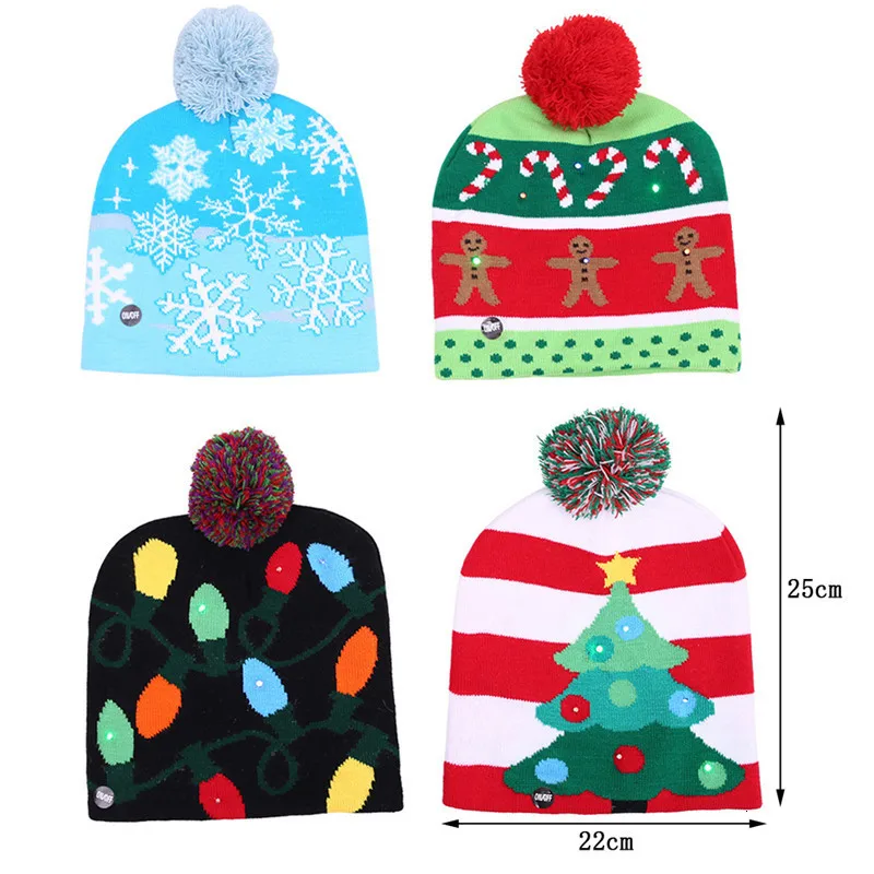 Светодиодный Рождественский головной убор, Рождественский свитер, Рождественский елочный светильник, вязаная шапка для детей, взрослых, Рождественская вечеринка