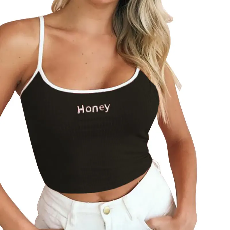 Женская сексуальная майка с вышитыми надписями Honey на бретельках женская