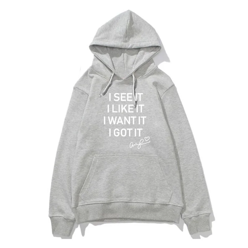 Женская толстовка с буквенным принтом с капюшоном Harajuku Seven Rings Ariana Grande Hoodies I See It I Like It I Want It I Got It