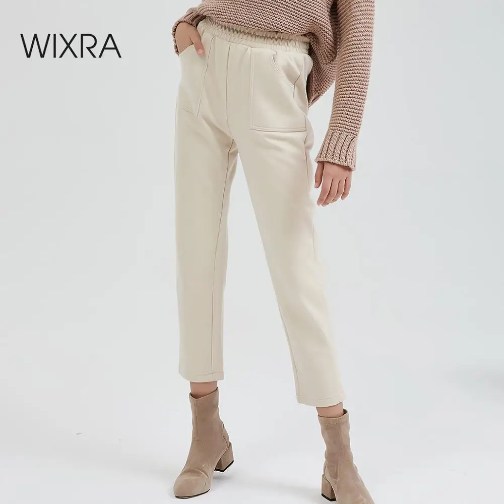 

Wixra New Women Solid Woolen Pants Female Winter Clothing Casual Trousers High Waist Ankle-Length Harem Pants