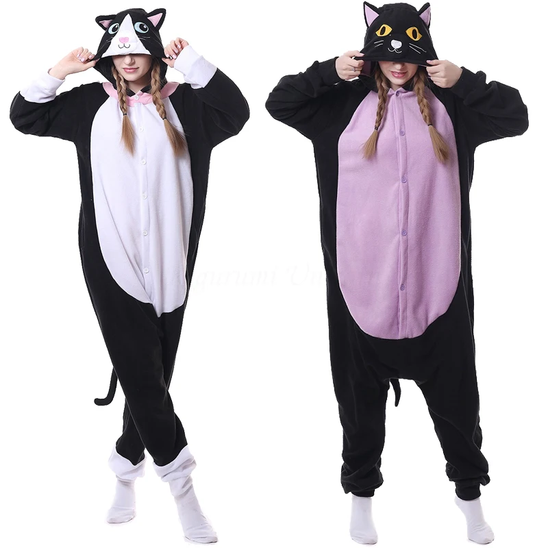 

Winter Women Pajamas Kigurumi Unicorn Black Cat Animal Star Onesies Adult Couple Costume Cosplay Flannel Plus Size Sleepwear