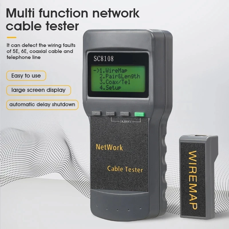 Portable LCD Display SC8108 Network Tester Meter RJ45 Cat5e Cat6 UTP Unshield LAN Cable Tester RJ11 Phone Cable Meter wire line tester