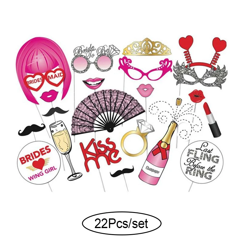 22Pcs set kiss me 10-60 шт DIY фото стенд реквизит забавная маска очки Усы губы на палочке День Рождения невесты свадебные украшения вечерние аксессуары - Цвет: 22Pcs set kiss me