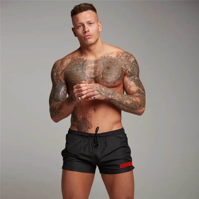 Высокое качество быстросохнущие мужские шорты Лето пляжные модные шорты с карманами на молнии для бодибилдинга и фитнеса шорты для тренажерного зала