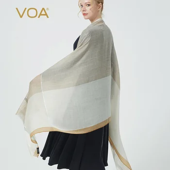 

VOA cashmere 200worsted soft clothing post gradual change color satin dyed large square silver silk thread woolen long scarf P02