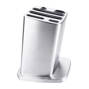 

6-Slots Kitchen Knife Block Anti-skid Stainless Steel Holder Scissor Storage Rack Tilt Style Inserted Knife Organizer for Indoor