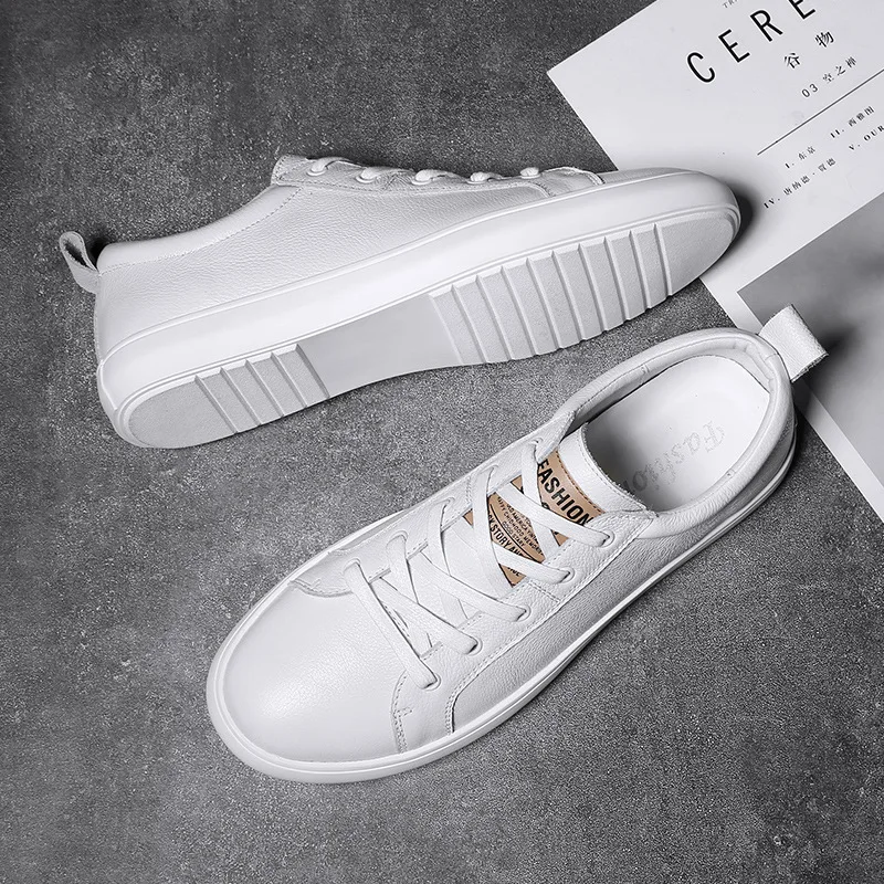 

MEN'S Casual Shoes Versatile Trend White Shoes Men's 2018 Autumn And Winter New Style Genuine Leather plus Velvet Shoes Ozhouzha