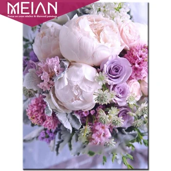 

2020 Meian Flower 5d diamond painting new arrivals Pink roses peony diamond embroidery full drill flowers cross stitch kits