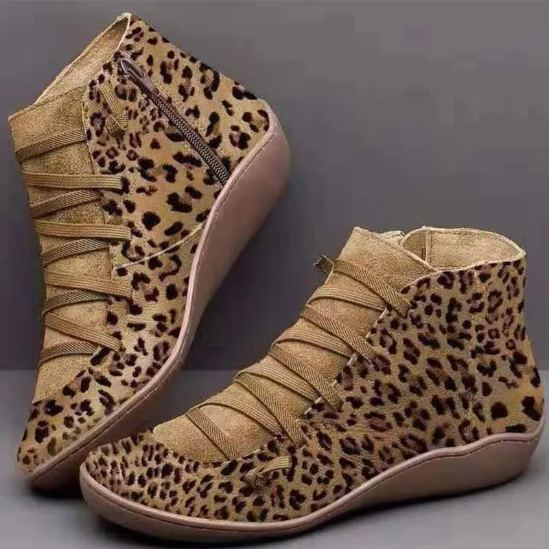 Leopard Yellow Женские замшевые ботильоны в винтажном стиле; женские ботинки с перекрестными ремешками; женские повседневные удобные ботинки на молнии; женская обувь на плоской подошве; Mujer; сезон осень; коллекция года - Цвет: Leopard Yellow