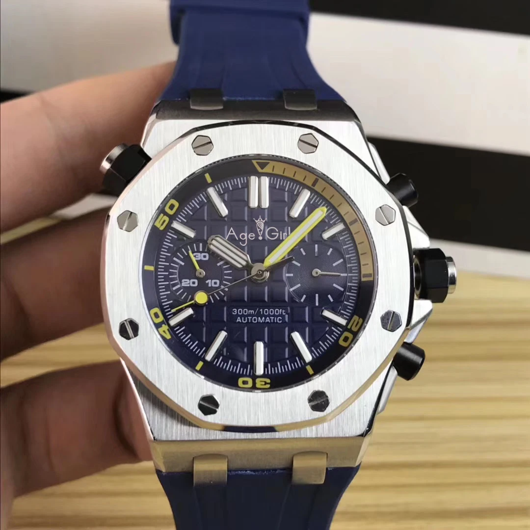 

Famous Brand New Men Automatic Mechanical Sapphire Back See Through Silver Blue Rubber Yellow Hand Stainless Steel Sport Watch