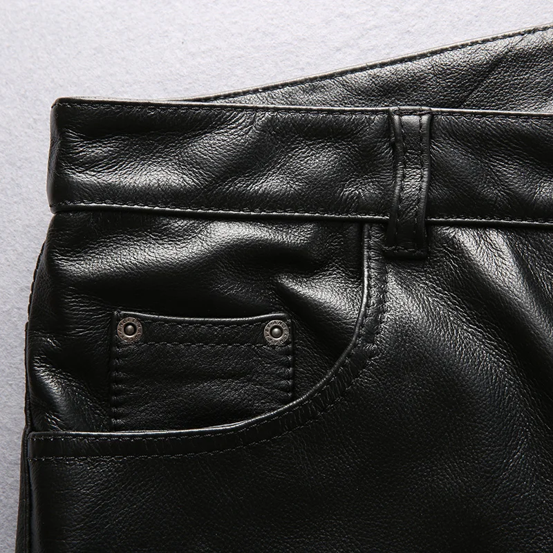Brand Genuine Leather Long Pants Men's Profession Motorcycle Biker Trousers Slim Fit Cowskin Real Leather Protective Gear Pants