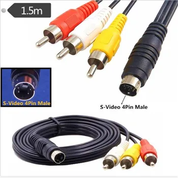 

4 Pin Mini DIN S-Video Plug to 3 RCA Plug Cable S-Video 4-Pin Male to 3-RCA Male RGB Composite Video Cable 1.5m