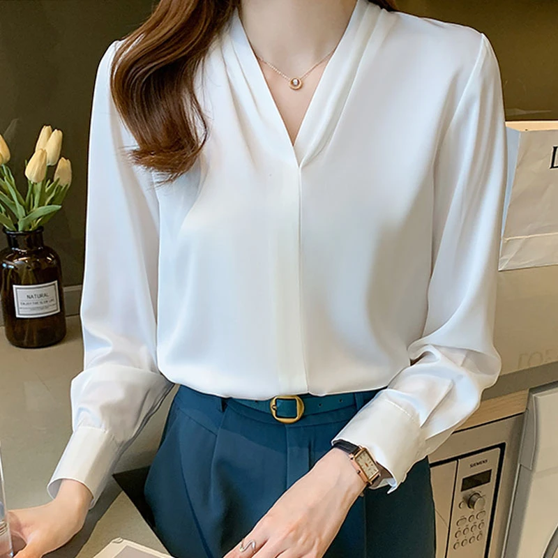 Blusas Elegantes para Mujer, camisa blanca De manga larga Lisa para Mujer, Tops y Blusas Mujer 2021|Blusa| - AliExpress