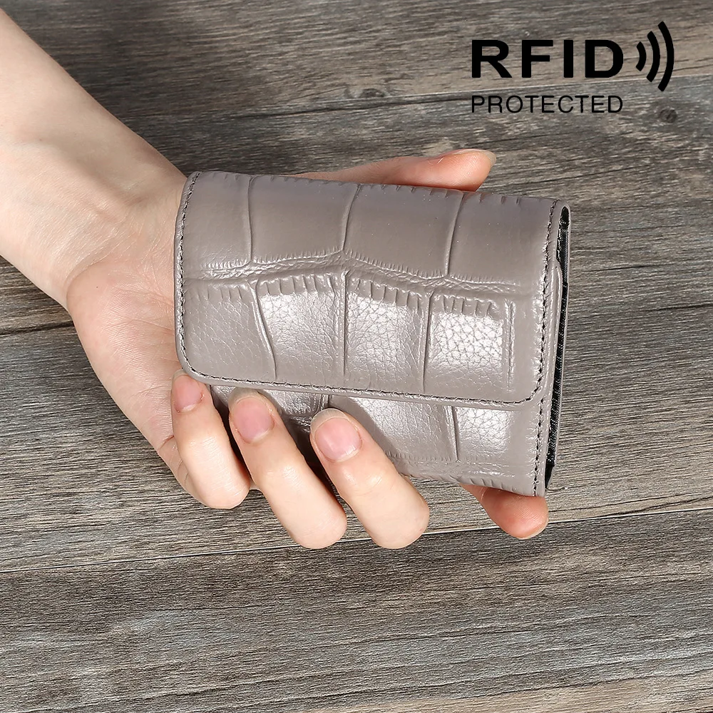 Крокодиловая натуральная кожа держатель для карт RFID анти-сканирующий орган кредитные карты сумка для женщин Портмоне визитные карты чехол - Цвет: Gray