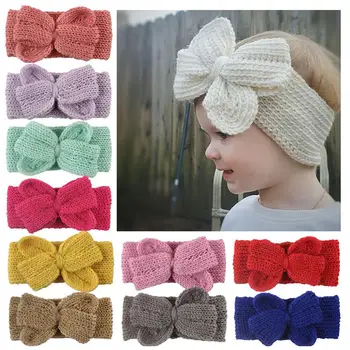 

3pcs Baby Girls Kids Knitted Headbands Bowknot Headwrap Elastic Ear Warmer Hair Band for Autumn Winter Skin Pink Purple Peach