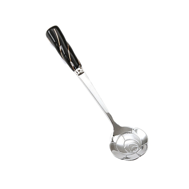 Plated Coffee Spoons Stainless Steel Teaspoons With Ceramic Handle Stirring Spoon For Dessert Cake Ice Cream Tableware