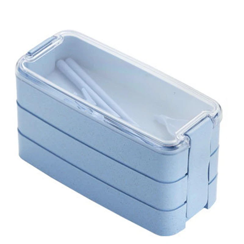 Blue K97 Ланч-бокс для детей Пшеничная солома Bento box BPA бесплатно коробка для хранения еды для перекуса Microwavable Экологически Чистые контейнеры для еды с набором посуды - Цвет: Blue K97