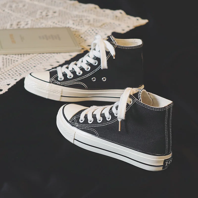 

2020 High Quality Classic Canvas Shoes new spring High Top Flats Women Vulcanized Shoes Outlet Female Casual Shoes J13-61