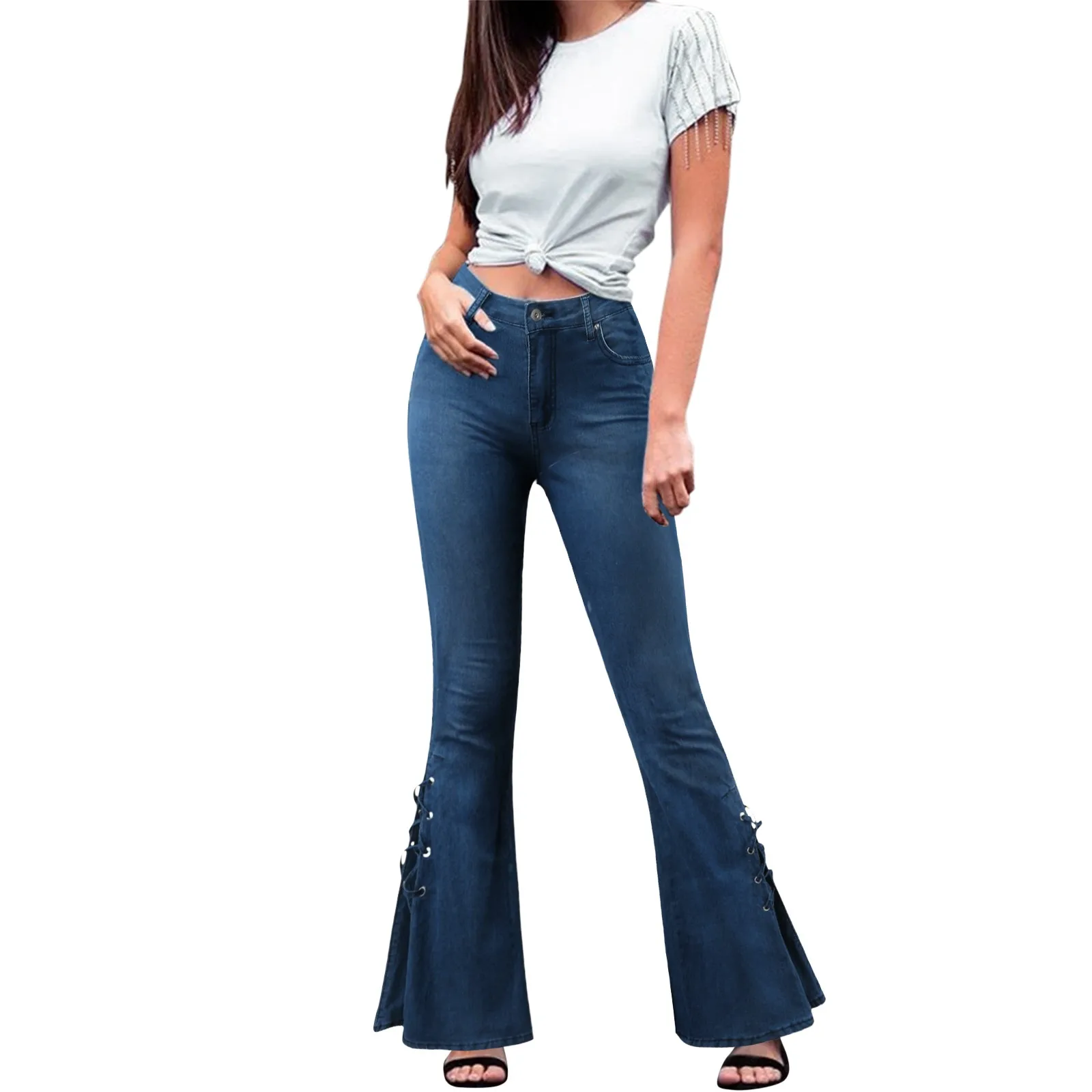 Women's Lace Up Bell Bottom Jeans 2