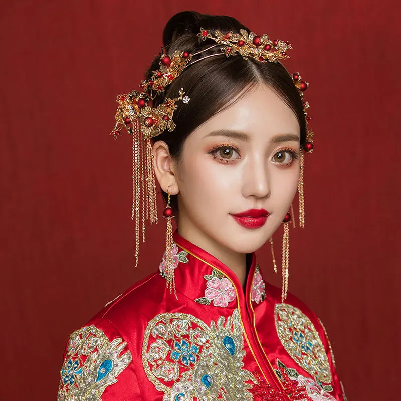

NiuShuya Hair Jewelery Chinese Wedding Hairwear Vinatge Traditional Chinese Headdress Hairpin Hair Stick Gold Bridal Hair Jewelr