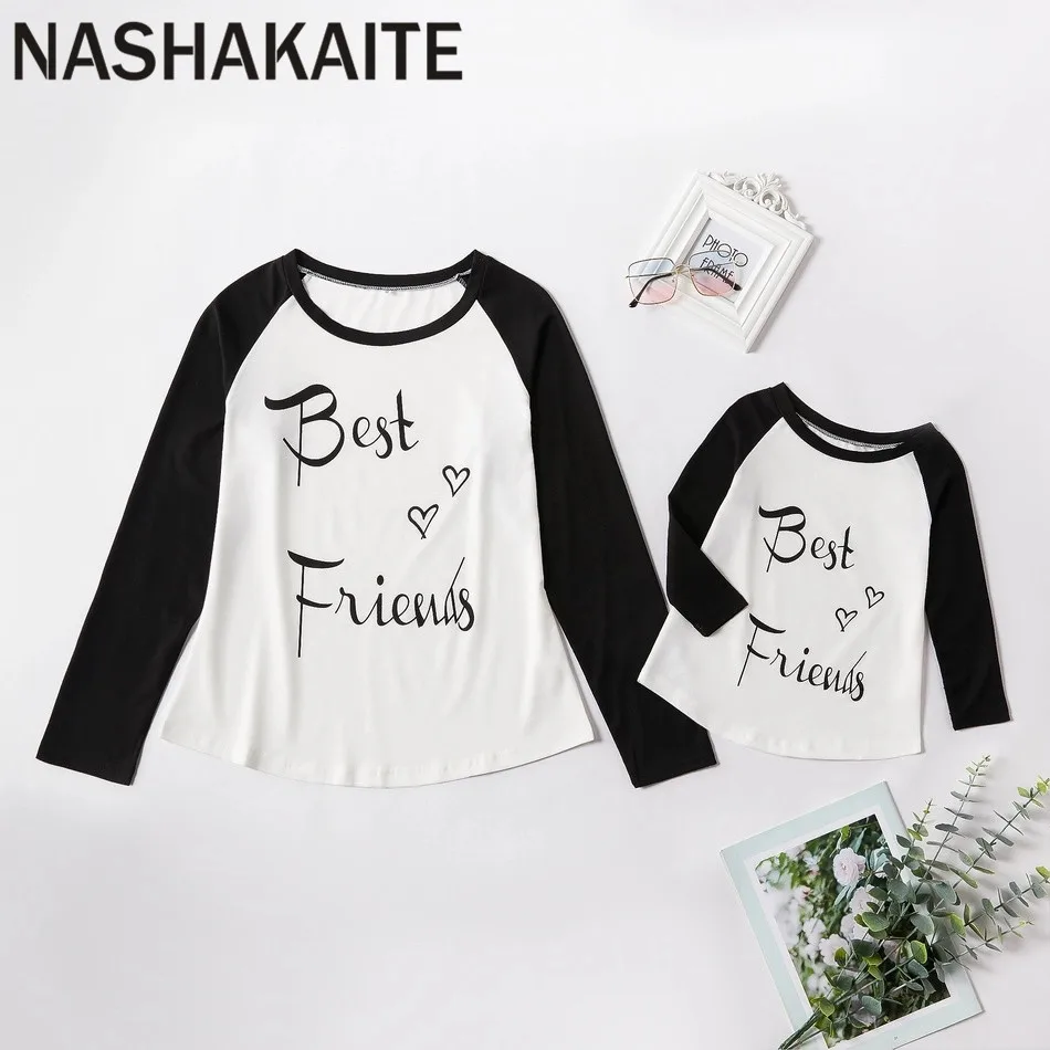 Letter Black NASHAKAITE одежда «Мама и я», топы с длинными рукавами и надписью «LOVE», семейная футболка - Цвет: Letter Black