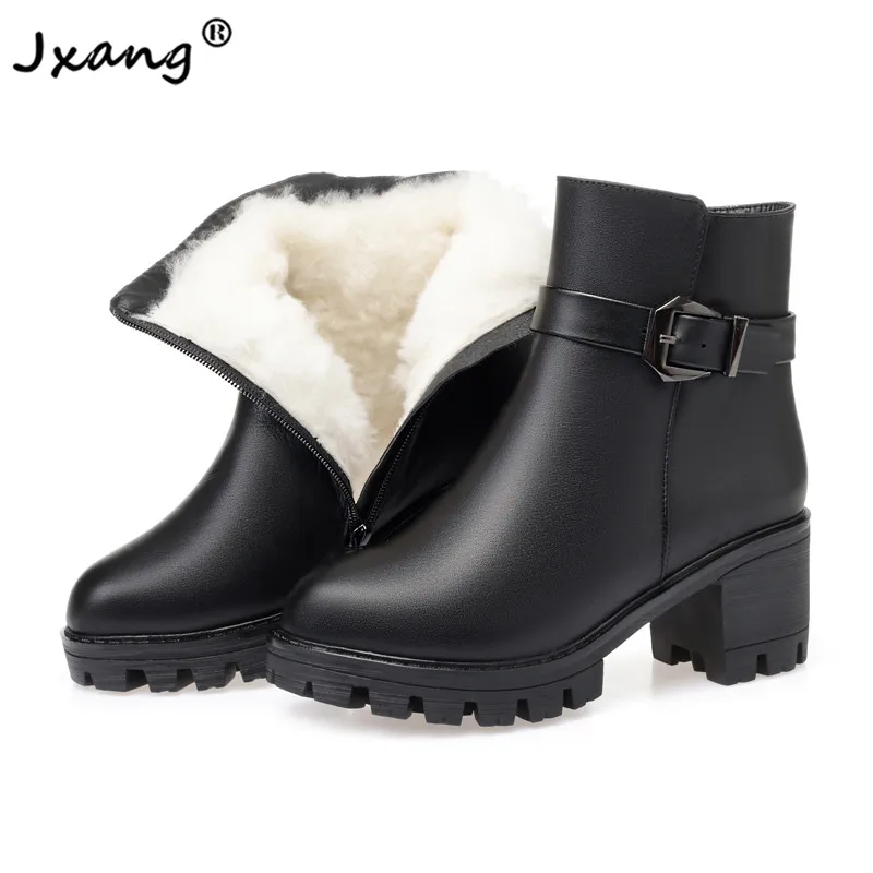 JXANG новые женские зимние сапоги из шерсти модные толстые натуральные кожаные