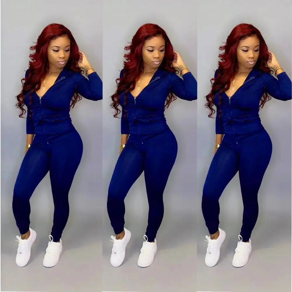 

two pieces set Women long sleeve Hooded zipper top and pant