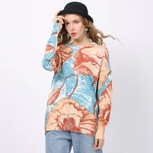 Fashion Autumn Printing Sweater Women Pullovers Round Neck Knitting Jumpers Bat Sleeve Ladies Loose Tops Roupa Feminina 2020