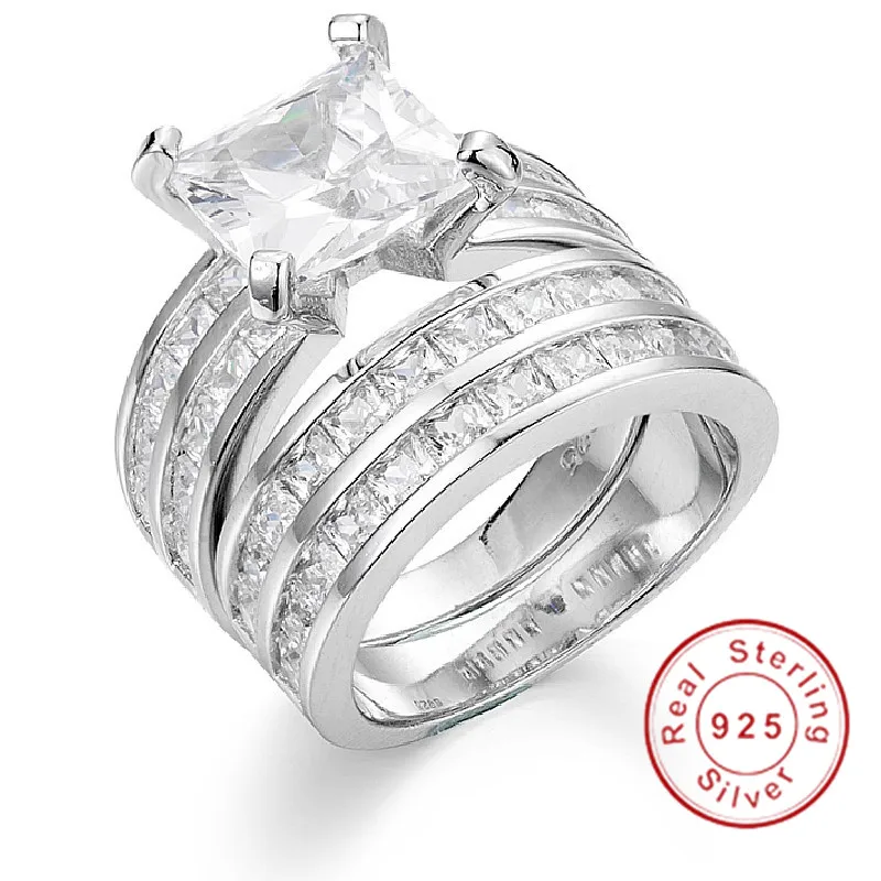Luxury 18ct Princess-cut Simulated Diamond Ring for Women Engagement Rings set 925 Sterling Silver Birthstone fine Jewelry | Украшения и