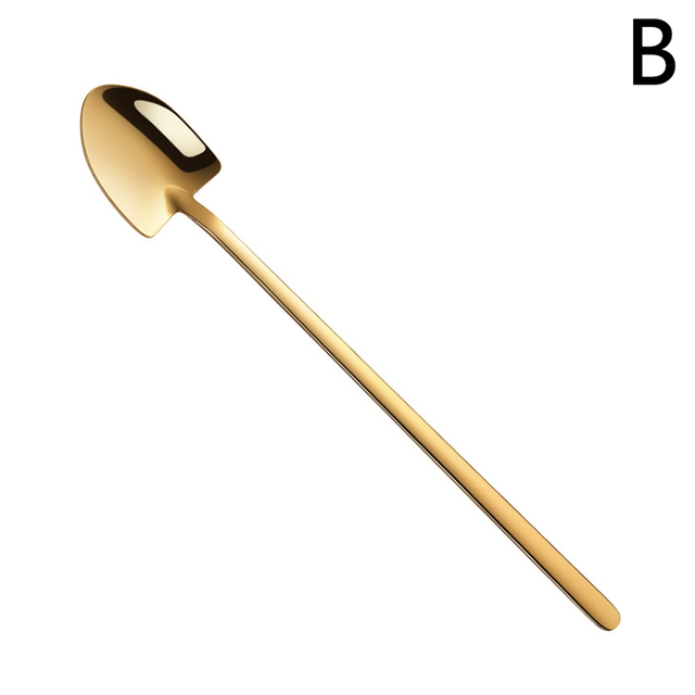Handle Stainless Steel Coffee Spoon Square Shovel Stirring Scoop Dessert Flatware Milk Tea Tools Cafe Kitchen Supplies