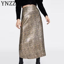 YNZZU женские юбки со змеиным принтом, шикарные с блестками, высокая талия, Женская юбка, новинка, высокая уличная прямая юбка до середины икры, женские юбки, AB287