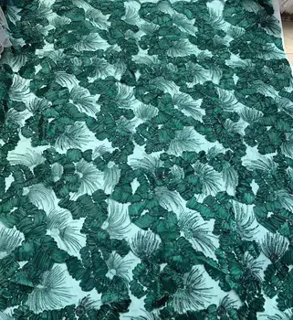 

3 yards Embroidery Nigerian Lace Fabric For Weeding High Quality 3d Ribbon With Sequins African Lace Fabric Wine Red Green
