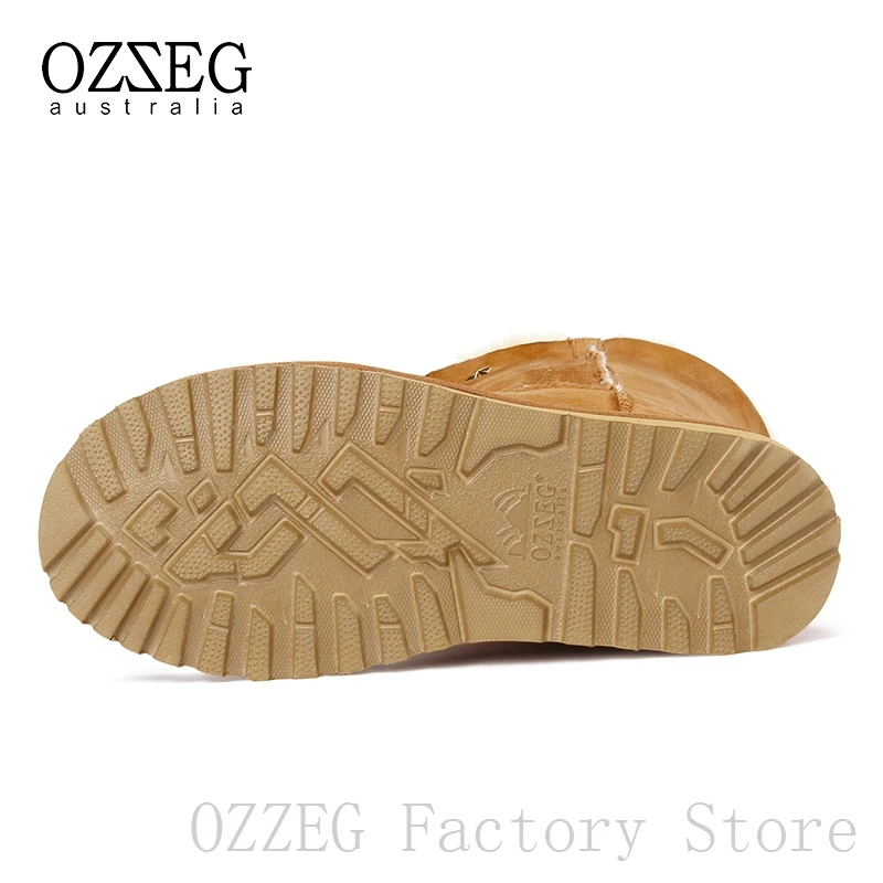 OZZEG, роскошные брендовые классические зимние сапоги из натуральной кожи, австралийские женские сапоги, женские сапоги до середины икры на овечьем меху, зимняя обувь, OZ0035