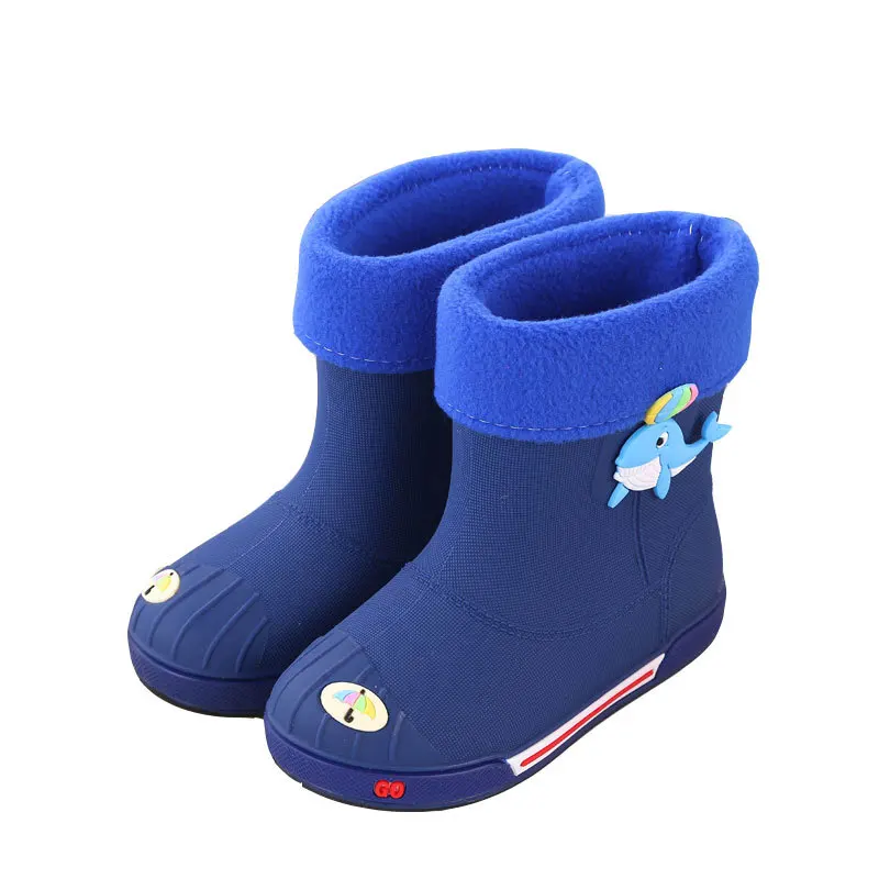 

Korean version of kids rain shoes cartoon warm baby rain boots anti-slip solid color 2-8 year old boys and girls water shoes