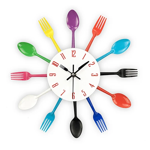 

New Stainless Steel Cutlery Wall Clocks Home Decorations Noiseless Knife And Fork Spoon Wall Clock Kitchen Restaurant Home Decor