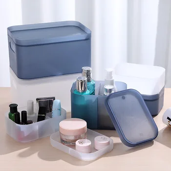 

Desktop Cosmetics Storage Box Plastic Frosted Grid Cosmetic Box With Lid Mask Box Cosmetic Desk Finishing Box