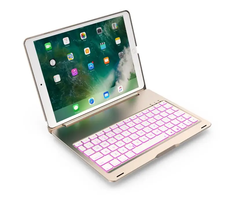 Беспроводной Bluetooth клавиатура чехол для iPad Pro 10,5 дюймов с Красочная светодиодная подсветка - Цвет: Gold