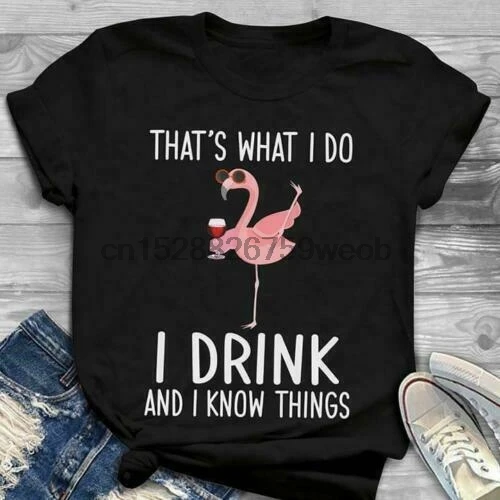 Черная футболка с фламинго и надписью That I Do Drink Know Things M 6Xl |