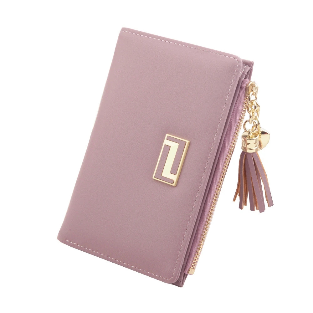 Purple Короткие женские кошельки на молнии, сумка для монет, сзади, с кисточками, мягкая кожа, Женский держатель для карт, тонкий кошелек, Женский кошелек, маленький, Cartera Mujer - Цвет: Purple