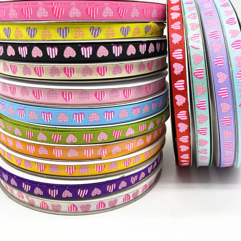 Ribbon Decoration Ribbon Supplies Grosgrain Ribbon Wrapping Ribbon Printed Heart Grosgrain Ribbons 5 Yards 10mm For Gift Wrapping Wedding Decoration Hair Bows DIY