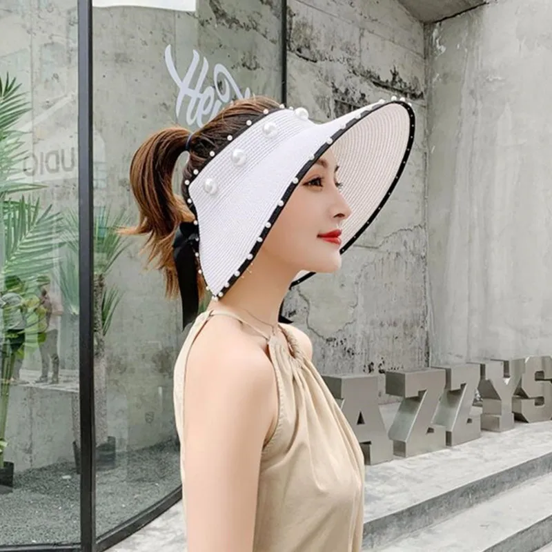 Foldable Wide Brim Visor Hat Brim Straw Visors Hat Women