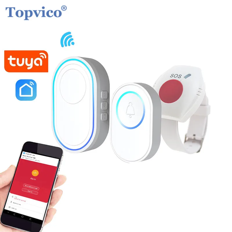 Topvico Tuya timbre WiFi SOS PET inmune Detector Sensor de movimiento de sistema de alarma botón de pánico para emergencias alarma anillo