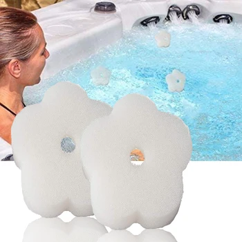 

12pcs/pack Swimming Pool Cleaning Sponge Filter Hollowed Center White Pond Fish Tank High Efficiency Oil Absorbing Flower Shape