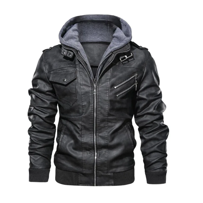 Мужская куртка, новинка осень/зима, мужская куртка с капюшоном из искусственной кожи, высокое качество, Классическая модная мотоциклетная куртка