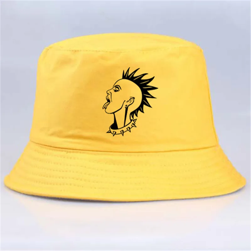 

Punk girl panama bucket hat male lady summer funny cartoon bucket hat bob hat hip hop fishing fisherman hat girl boy