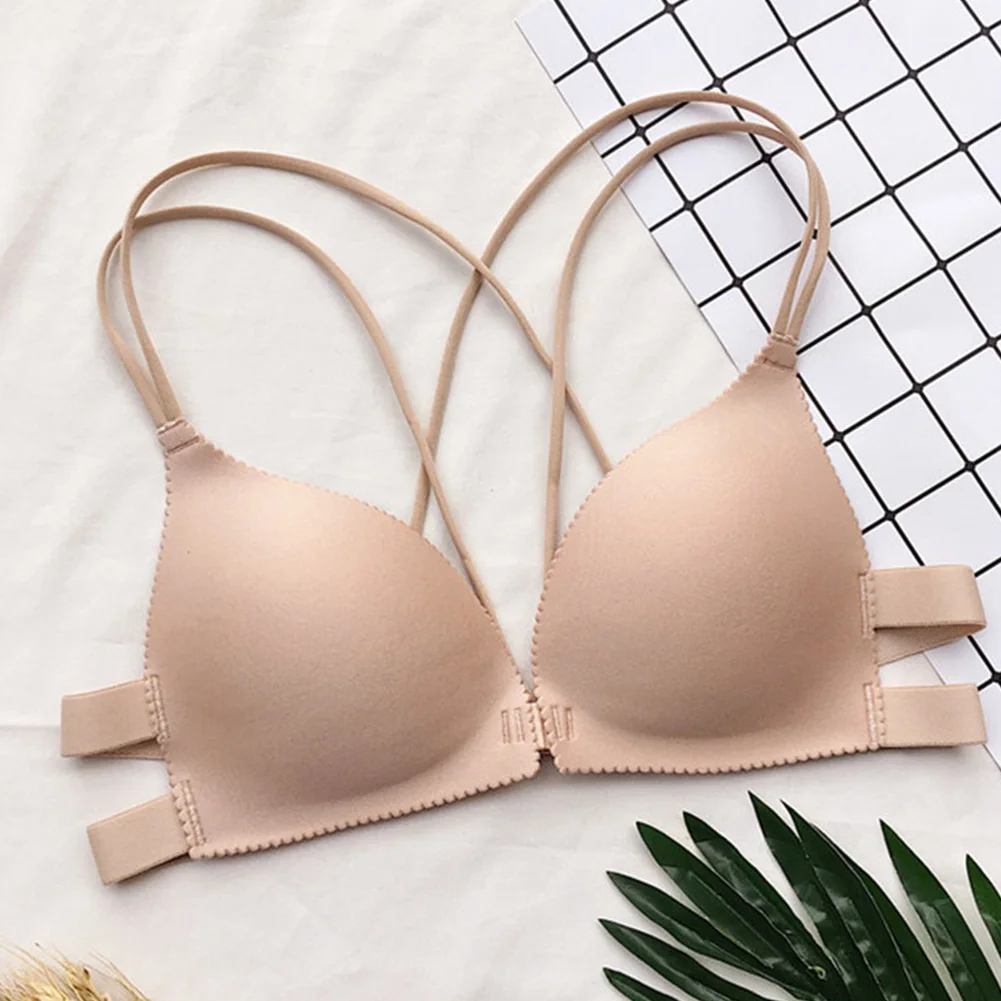 

Women Push Up Lingerie Bra Ladies Front Closure Fashion Gather Sexy Wire Free Padded Bralette Back Beautify