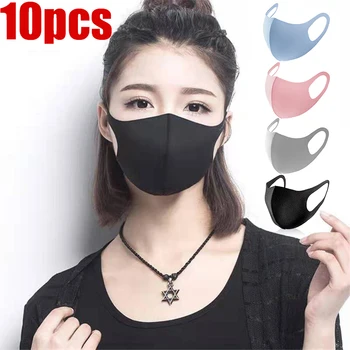 

10pcs Fashion Elastic Earloop Face Mask Black Breathable Mouth Masks Reusable Anti Pollution Shield Wind Proof Cover Unisex Mask